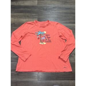 Life is Good Women’s Crusher Tee - Christmas Flamingo Long Sleeve Shirt XL